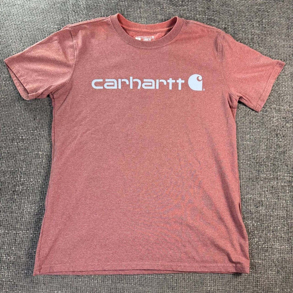 Carhartt Graphic T-Shirt Mens Small Red Loose Fit Workwear Logo Tee
